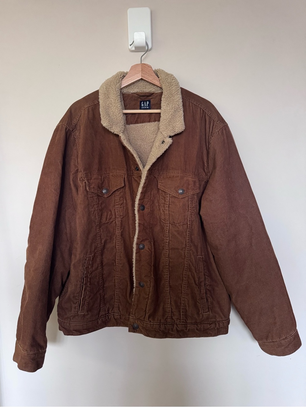 GAP Men’s Brown Sherpa-Lined Corduroy Jacket with Cream Lining Size XL